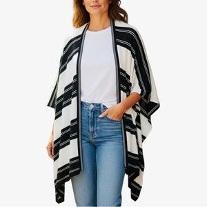Lauren Ralph Lauren Black & White Striped Open Front Cardigan One Size Fits All